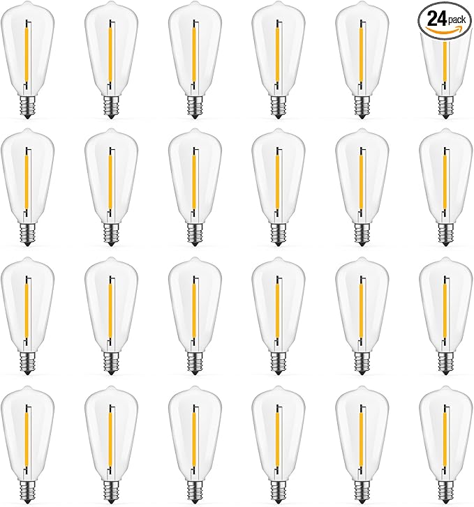 GvvooHome 24 Pack LED ST38 Replacement Bulbs, 1 Watt E12 LED Bulb 2700K Warm White, Vintage Dimmable Shatterproof Bulbs for Indoor Outdoor Patio Garden String Lights, Dimmable