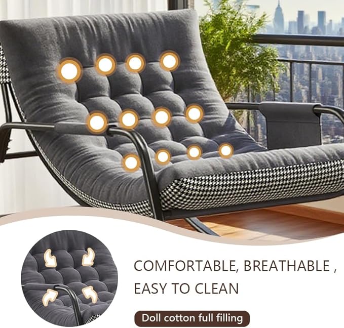 Oversized Rocking Chair,Patio Recliner Rocker with Armrests,Comfortable Papasan Chair for Bedroom, Living Room, Porch, Garden -Gray