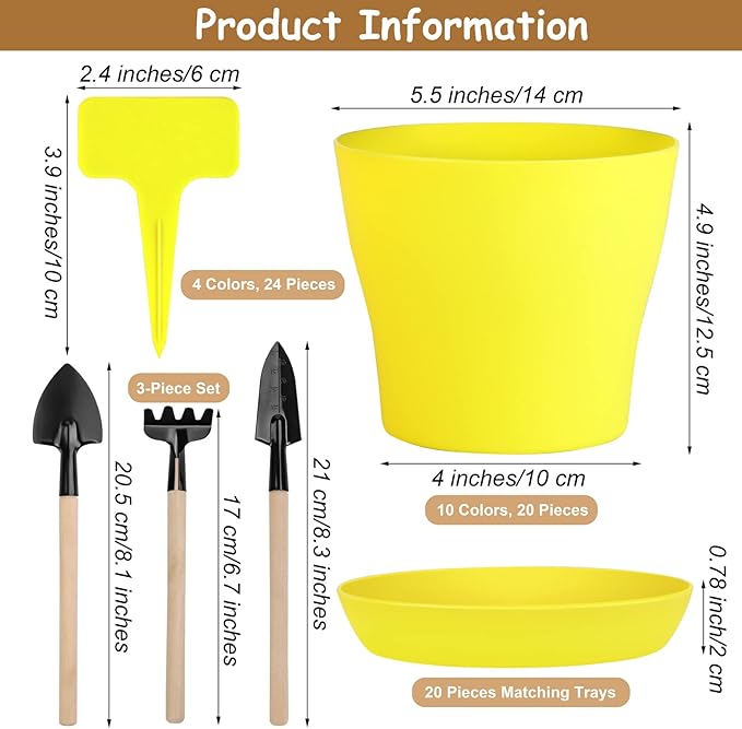 Hahood 20 Pack Plastic Planters 5.5 Inch Plant Flower Pot with Trays, Seedlings Nursery Pots Planter Flower Container Seed Pots for Seedling, Transplanting, Cutting, Assorted 10 Colors