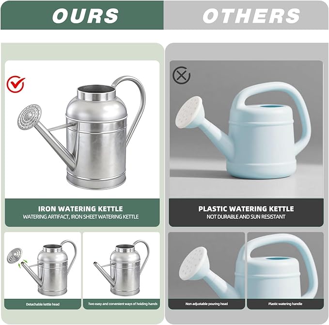 9L Metal Watering Can for Outdoor Garden, Galvanized Steel Large Watering Pot with Top Handle and Long Spout, Rust-Resistant Water Can for Flowers, Lawns, and Farm Use