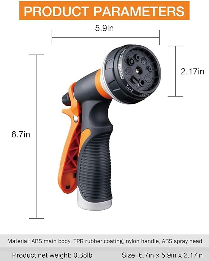 Garden Hose Nozzle, New Upgraded Version High-Pressure 8 Spray Patterns Adjustable Hose Sprayer Nozzle, ABS Slip Resistant, Water Hose Nozzle for Plant Watering, Car Wash, Showering Pets-2Pack