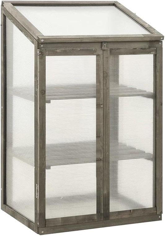 vidaXL Spacious Wooden Greenhouse (23.6"x17.7"x33.5"/39.4") - Gray Firwood and PC Board Structure - Perfect for Herbs and Plants