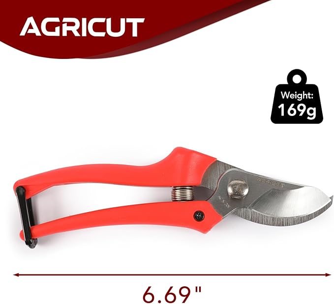 AGRICUT Pruning Shears, 7/8-Inch Cut Capacity Hand Clippers, Bypass Pruners, Gardening Scissors with Sharp Steel Blade (PP Handle, High Carbon Steel)