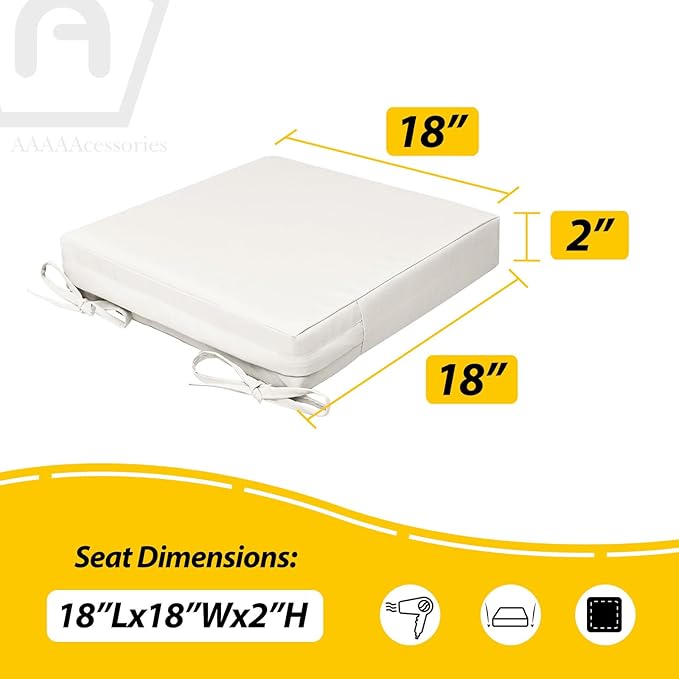 AAAAAcessories Outdoor Seat Cushions for Chairs, Waterproof, Fade-Resistant, 18" x 18" x 2", Patio Furniture Replacement Cushions, Set of 2, Creamy White