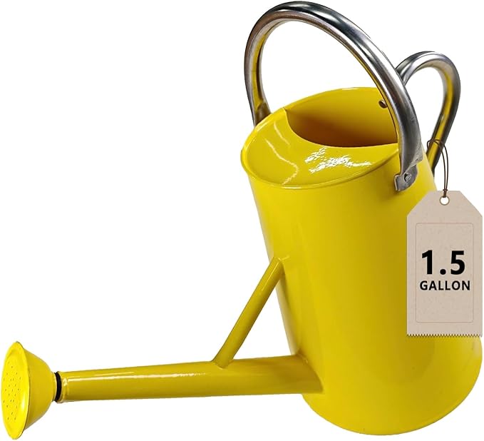 Watering Can for Outdoor&Indoor Plants，1.5 Gallon（5.7L） Metal Watering Can with with Removable Spout，Large Galvanized Steel Garden Flower Water Can Watering Pot with 2 Stainless Steel Handles，Yellow
