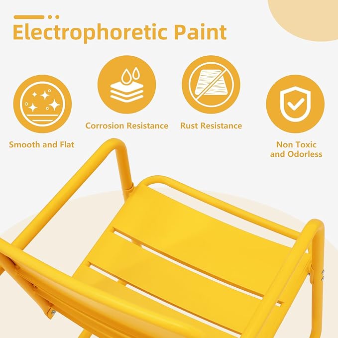 MELLCOM 3 Piece Patio Set, Small Patio Furniture Set - 2 C-Spring Metal Chairs with Round Side Table, Outdoor Bistro Set for Balcony, Front Porch, Poolside, Garden, Deck, Yellow