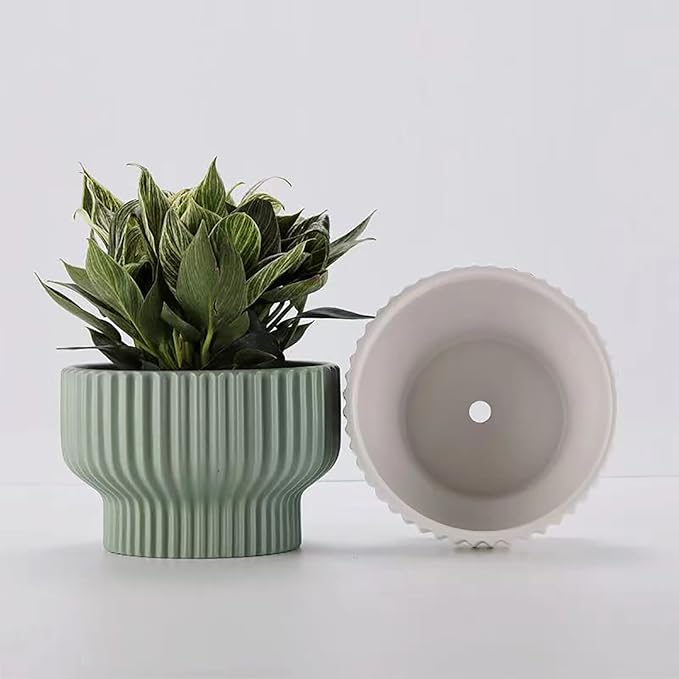 Puoyik 2 Piece Set of Flower Pots 8/6 inches, Ceramic Flower Pots with Drainage Holes, Indoor and Outdoor Plant Flower Planter (7.8/5.9 Green)