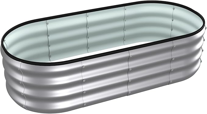 4x2x1 ft Oval Galvanized Metal Raised Garden Beds, Thickened Rust-Proof Flower Beds, Outdoor Plant Planter Boxes(Silver, 1PC)
