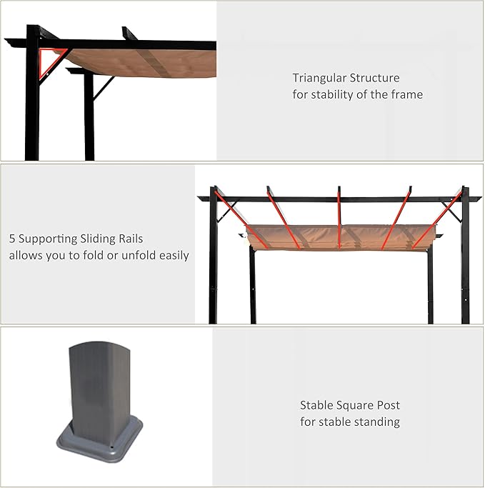 Outsunny 10' x 13' Aluminum Patio Pergola with Retractable Pergola Canopy, Backyard Shade Shelter for Porch, Outdoor Party, Garden, Grill Gazebo, Charcoal Gray
