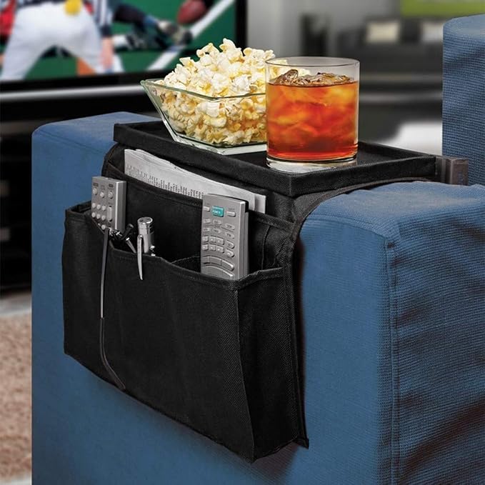 Non-Slip Armchair Caddy with Cup Holder Arm Rest Organizer TV Remote Control Holder Oxford Sofa Tray Chairs Couch Storage Arm Tidy Armrest Bag Bedside Space Saver Bag for Cellphone Magazines Glasses