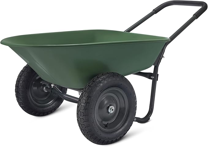 Amazon Basics Garden Wheelbarrow, Heavy Duty, 330 Pounds Capacity, 3.7 Cubic Feet, 26.8W x 53.9D x 27.2H inches, Green, 1-Pack