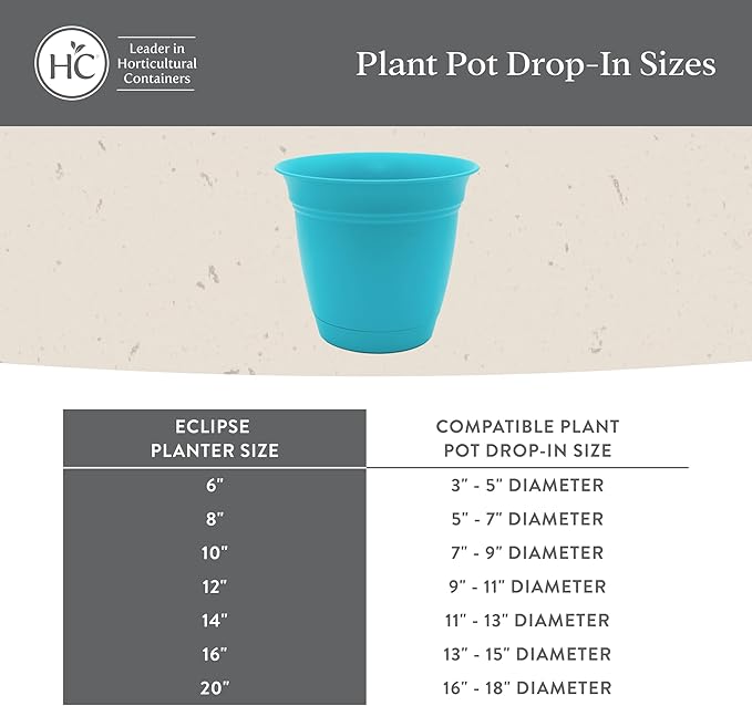 The HC Companies Eclipse Round Planter with Saucer - Outdoor & Indoor Plant Pot with Drainage Holes - Lightweight, UV-Resistant Plastic Pots for Plants, Flowers & Herbs (20" Slate Blue, Pack of 1)
