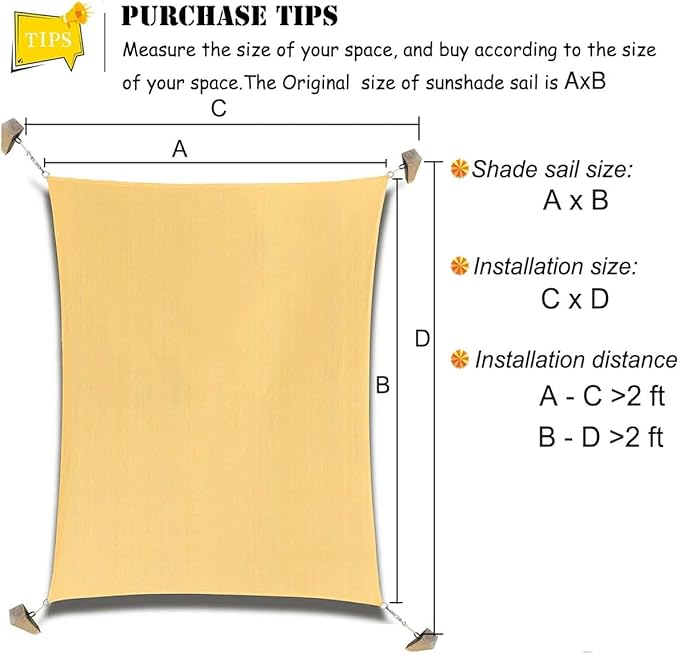 Rectangle Sun Shade Sail Canopy, 12' x 20' Patio Shade Cloth Outdoor Cover - Sunshade Fabric Awning Shelter for Pergola Backyard Garden Carport (Sand)