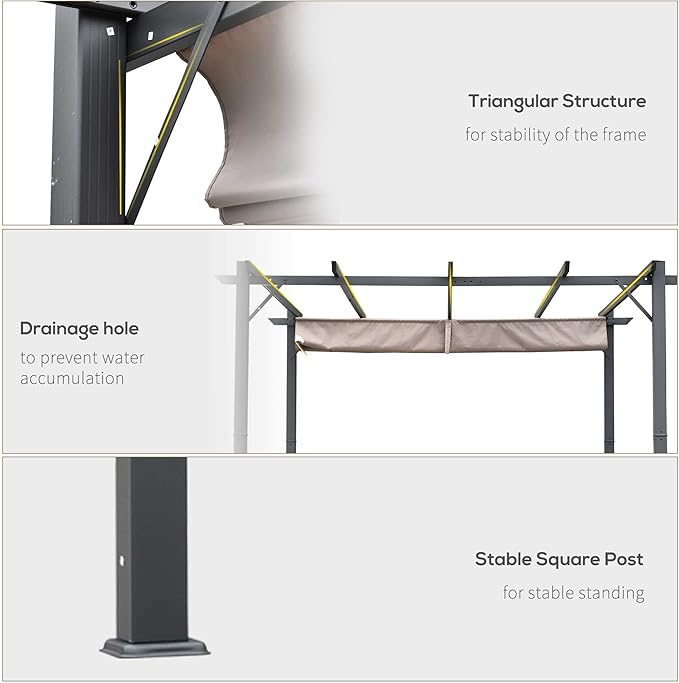 Outsunny 10' x 10' Aluminum Patio Pergola with Retractable Pergola Canopy, Backyard Shade Shelter for Porch, Outdoor Party, Garden, Grill Gazebo, Charcoal Gray