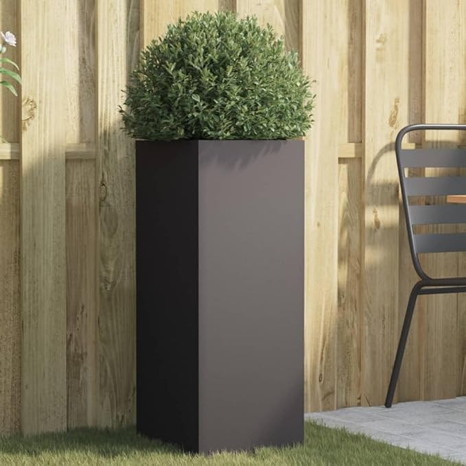 4-Piece Steel Space Planter Set, Modern Black Cold-Rolled Steel Rectangular Planters for Indoor and Outdoor Use, Durable Construction with Sleek Finish and Decorative Inlays