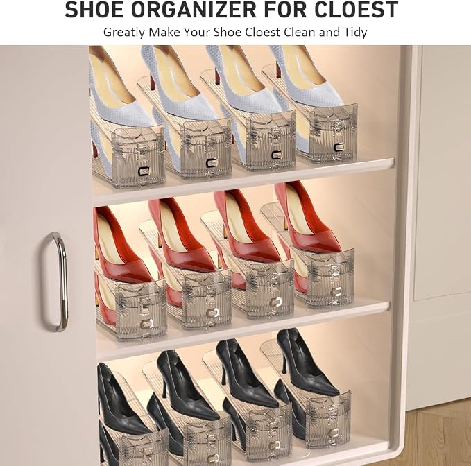 NVGSN 10Pack Clear Shoe Slot Organizer,Shoe Stacker,Storage Space Saver 50%