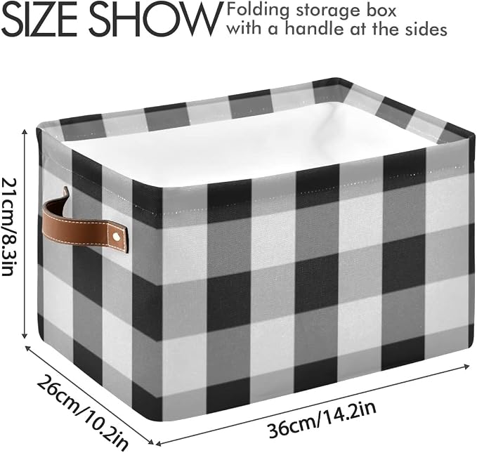 Black and White Buffalo Plaid Decorative Storage Bin - Foldable Fabric Storage Box and Organizer for Baby, Dog, Books, and More - 16128 inches