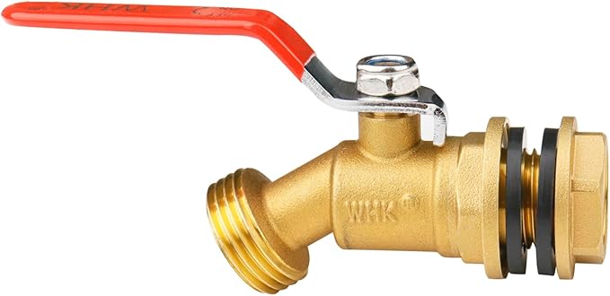 WHK Rain Barrel Spigot Kit-Water Bucket Spigot Faucets-Water Spicket Water Spout Spigot for 5/50/55 Gallon Bucket for Rain Barrel Water Container WaterTank,1/4 Turn with Long Handle(Brass)