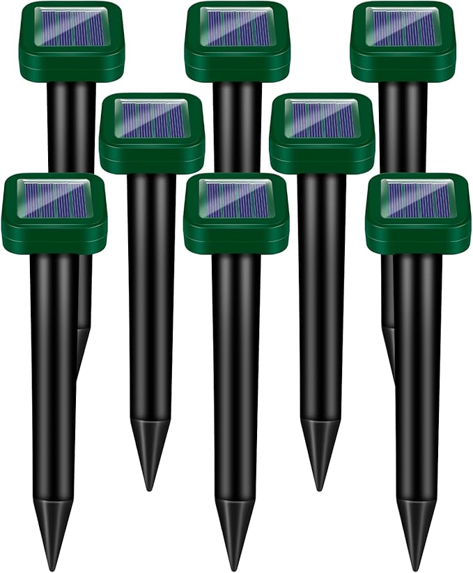 2026 Upgraded Mole Repellent Solar Powered Rodent Repellent Outdoor Ultrasonic Waterproof Pest Deterrent for Yard Lawn Garden Drives Away Rodent Voles Skunk Groundhogs Snake Chipmunks Raccoons 8 Pack
