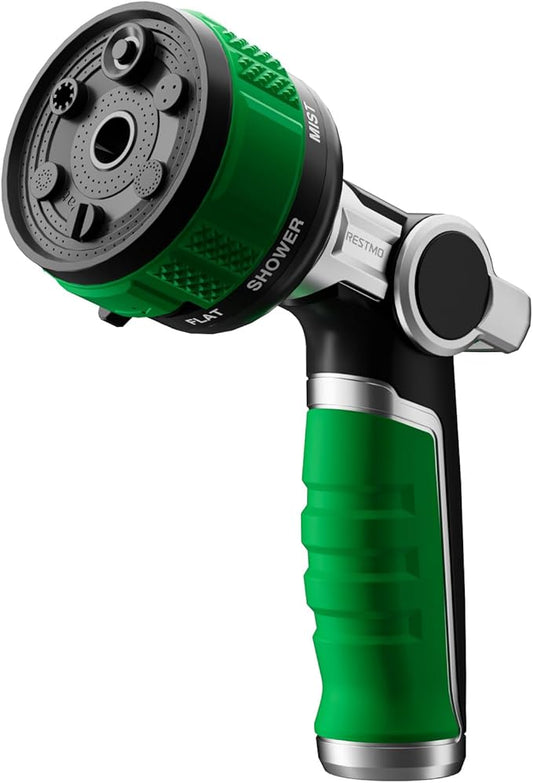 RESTMO Water Hose Nozzle Heavy Duty, Garden Hose Nozzle with 9 Adjustable Spray Patterns, High Pressure Hose Sprayer Nozzle with Flow Control for Watering Plants & Lawns, Washing Cars & Pets