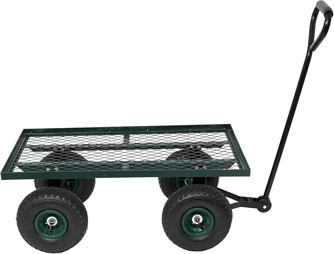 Outvita Metal Deck Garden Cart with 10” Air Tires, Heavy Duty Wagon Cart for Farm, Yard and Cargo (Green)