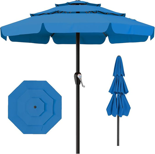 AreShark 12FT 3-Tiers Patio Umbrella with Valance, Outdoor with Crank, Large Outdoor Market Umbrellas Vented with 8 Sturdy Ribs, Patio Table Umbrellas for Garden, Deck, Backyard, Pool, Royal Blue