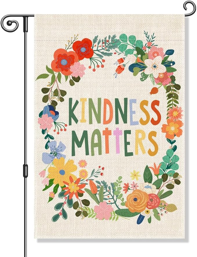 Perfectinsoy Kindness Matters Floral Garden Flag, Flower Yard Banner, Community Progress Welcome Yard Home Holiday Farmhouse Porch Patio Lawn Backyard Outdoors Decor, Equality Inclusion Home Flag