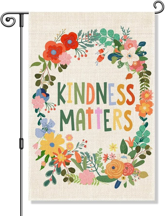 Perfectinsoy Kindness Matters Floral Garden Flag, Flower Yard Banner, Community Progress Welcome Yard Home Holiday Farmhouse Porch Patio Lawn Backyard Outdoors Decor, Equality Inclusion Home Flag