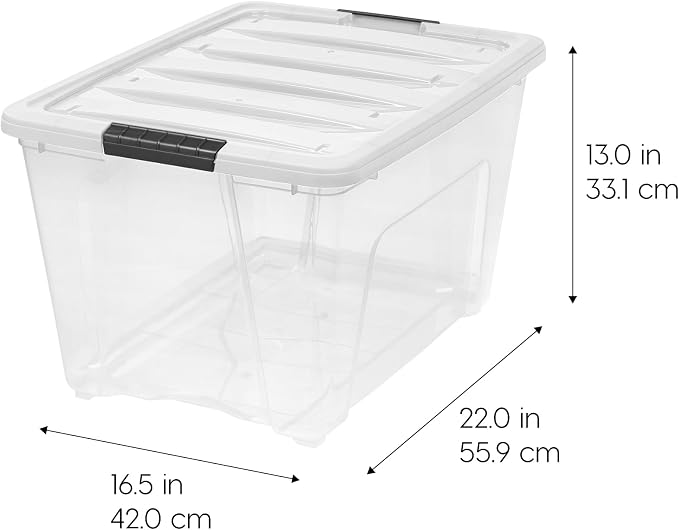 IRIS USA 54 Qt Storage Bins with Lids, 12 Pack, Dividers, Clear/White