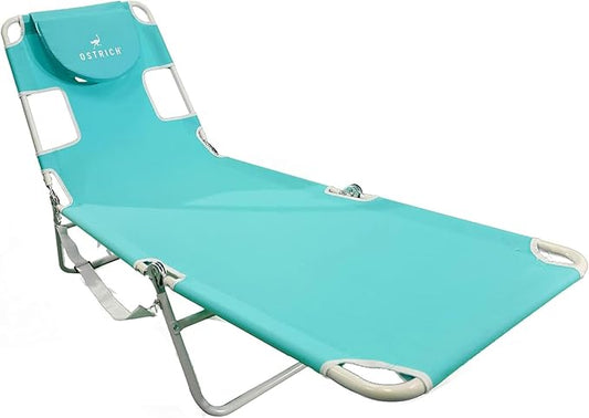 Ostrich the Original Chaise 72 x 22 Inch Lounge Portable Reclining Lounger, Outdoor Patio, Beach, Lawn, Camping, or Pool Tanning Chair, Aqua