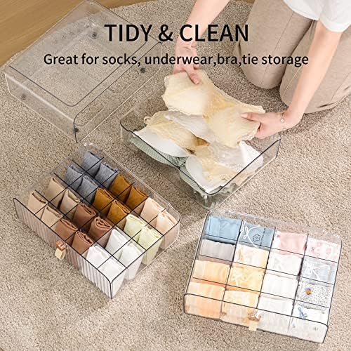 Socks Underwear Drawer Organizer Dividers, 16 Cell Stackable Closet Organizer, Plastic Underwear Drawer Storage for Clothing, Baby Clothes, Bra, Ties, Belts
