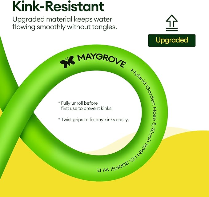 Maygrove 50 ft Garden Hose, 5/8 in ID, Heavy-Duty, Leakproof, Kink-Resistant Water Hose with Swivel Brass Fittings, 600 PSI Burst Rating, Ideal for Car Wash & Lawn Watering