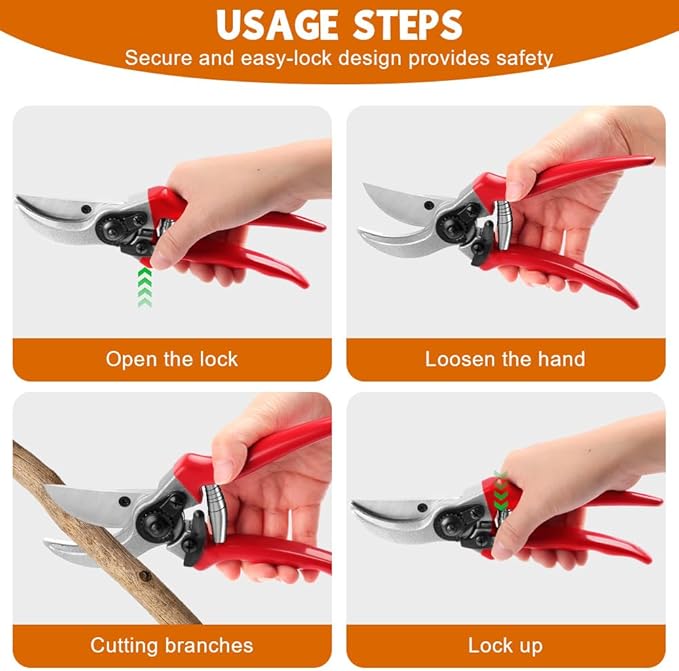 Ainiv Bypass Pruning Shears, 8.5" Professional Garden Shears, Heavy Duty Hand Gardening Scissors, Non-Slip PVC Coated Handles, Lightweight & Ergonomic, Pruning Shears for Plants, Hedges and Flowers