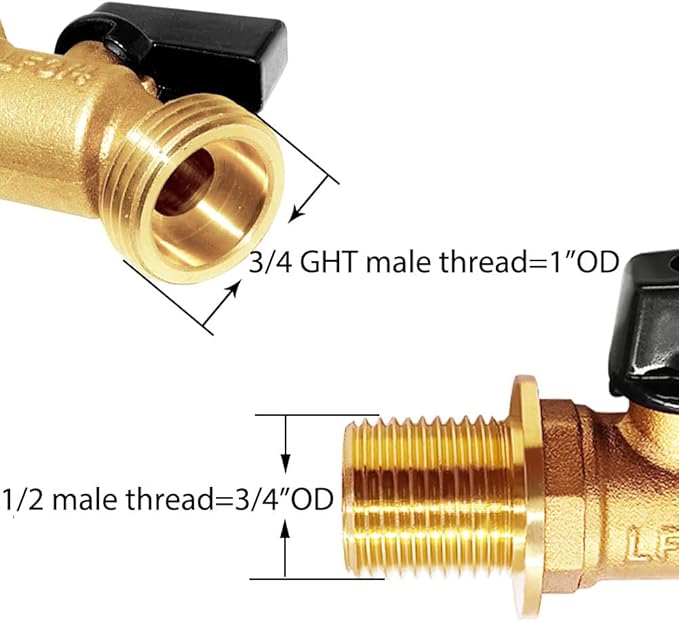 Joywayus Brass Water Container/Rain Barrel Spigot 3/4" GHT to 1/2" Male Threaded Quarter Turn Ball Valve with Bulkhead Fitting, Suitable for Garden Hose Thread Connection