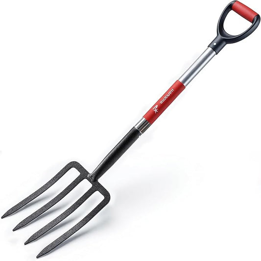 Digging Spading Fork Forged Steel with D Grip Handle 41” Premium 4-Tine Spading Digging Fork Sturdy Metal D-Grip Multi-Purpose Virtually Unbreakable Gardening Tool