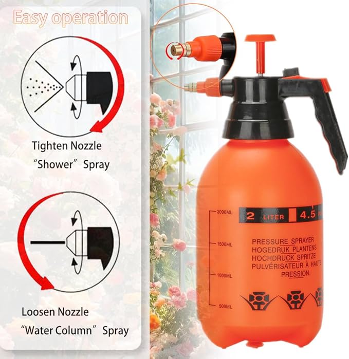 MRPAPA 2 Pack Handheld Pump Sprayer, Garden Pressure Water Spray Bottle with Adjustable Brass Nozzle for Plants (2LOrange-2PCS)