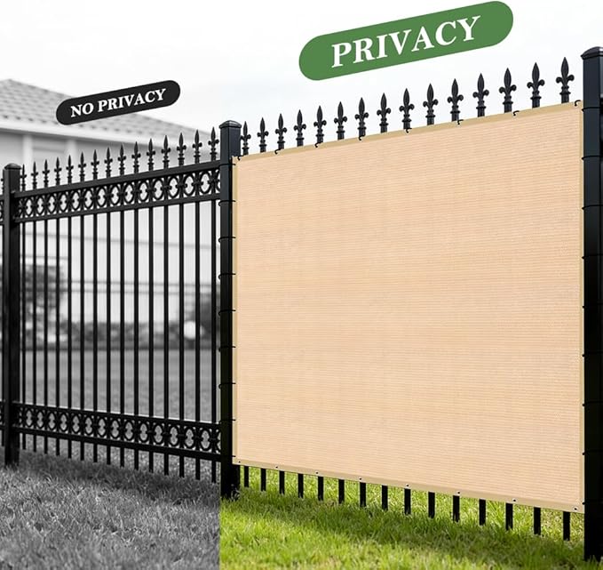 SEEYE 90% Sun Shade Cloth, 6 x 10 FT Durable Privacy Screen Shade Cover, Pergola Shade Cover with Grommets, UV Block Mesh Tarp for Plant Cover, Greenhouse, Patio, Chicken Coop, Balcony, Wheat