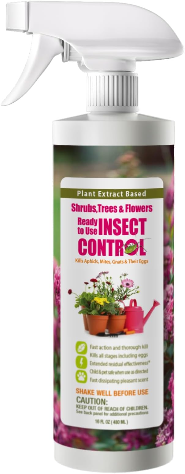 EcoVenger® Garden Insect Control 16 oz | Kills Aphids Mealybugs Spider Mites Gnats and Eggs | Indoor Outdoor | Plant-Based Child and Pet Safe