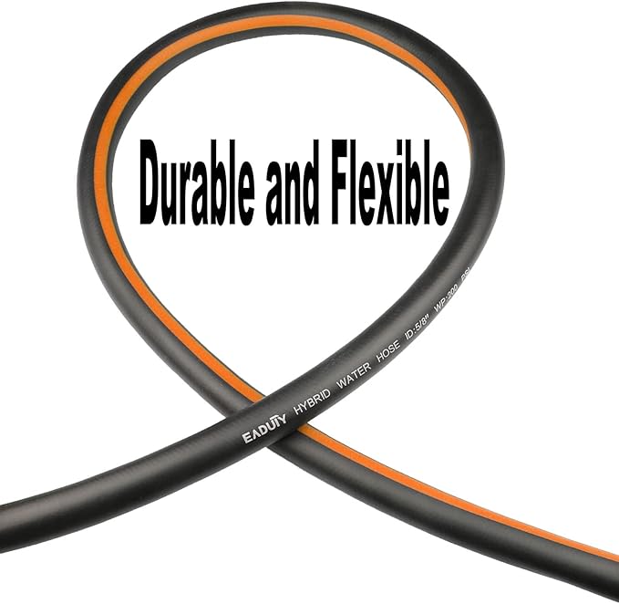 Hybrid Garden Hose 5/8 IN. x 75 FT, Heavy Duty, Lightweight, Flexible with Rotatable Handle and Solid Brass Fittings, Gray+Orange