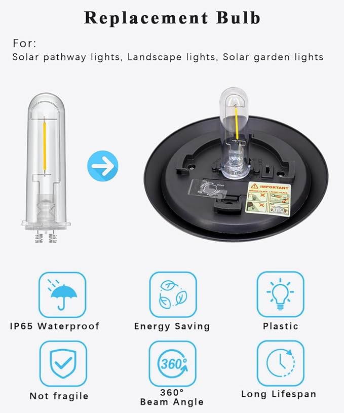 Solar Light Bulbs Replacement Light Parts Outdoor, 3V Low Voltage Bulbs for Solar Pathway Garden Landscape Lawn Walkway Lights IP65 Waterproof, 2 Pack