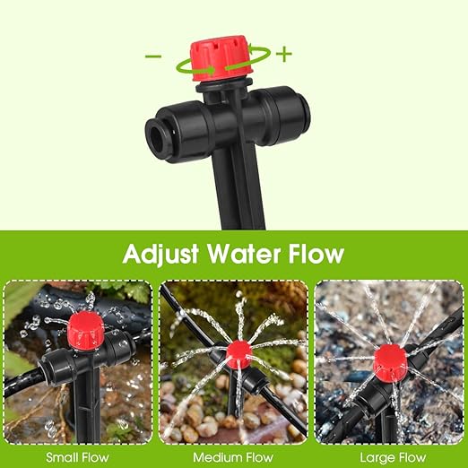 25 Pcs Drip Irrigation Emitters with Stake - Adjustable Drip Emitter Stream for 1/4" Drip Line Irrigation Tubing - Drip Irrigation System Parts Drippers Sprinkler Heads for Garden Watering System -Red