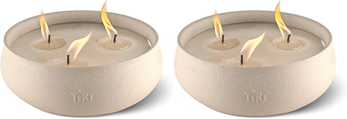 TIKI Citronella Candle 2-Pack – 7-Inch White Wax Bowl with Concrete Finish – Outdoor Decorative Candles for Patio, Deck, Garden, Backyard & Camping