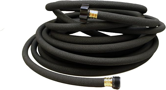 Good Ideas Rain Wizard 50 Gallon Plastic Rain Barrel, Black Bundled with 50 Foot Soaker Hose, Gradual Water Release to Plants, for 3/4" Spigots, Black