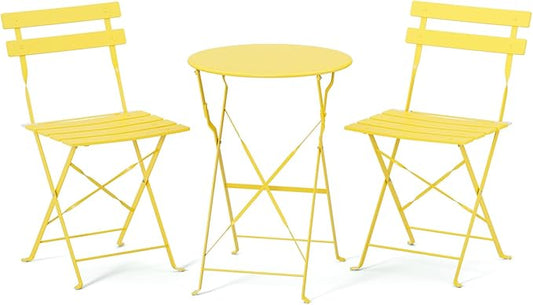 VINGLI Outdoor Folding Bistro Table and Chairs Set of 2, 3-Piece Bistro Set with Premium Steel Frame for Patio, Balcony, Garden, Porch, Yard, Yellow