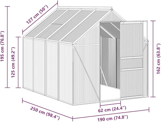 vidaXL - Greenhouse Anthracite Aluminum - 51.1 ft², Polycarbonate UV- Panels, Thermally Insulated, Water Drainage, Optimal Ventilation, Durable Construction