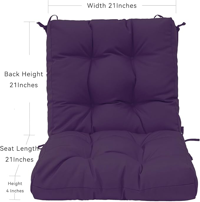 QILLOWAY Outdoor Chair Cushion for Patio Furniture, Waterproof Patio Cushions with Ties, Fade Resistant Replacement Pads for Outdoor Rocking Chairs,Purple