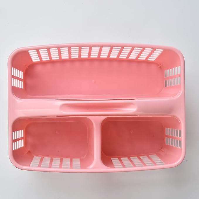 ALINK Plastic Shower Caddy Basket with Compartments, Portable Divided Cleaning Supply Storage Organizer with Handle for College Dorm Bathroom - Pink