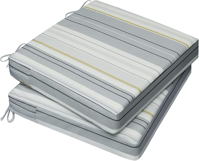 AAAAAcessories Outdoor Seat Cushions for Chairs, Waterproof, Fade-Resistant, 19" x 19" x 3", Patio Furniture Replacement Cushions, Set of 2, Ash Blue Harbor Stripe