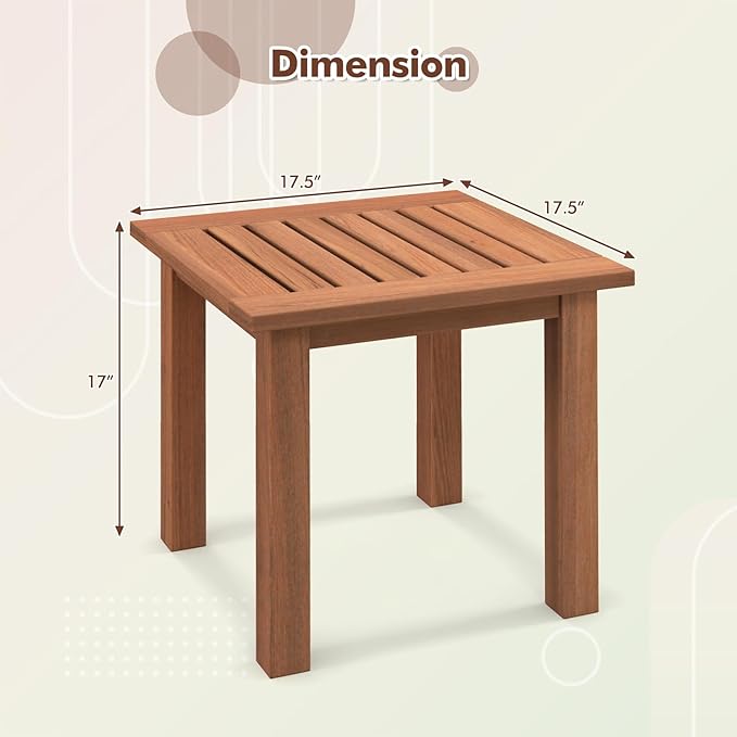 Giantex Hardwood Outdoor Side Table - All-Weather Patio Square End Table with Slatted Tabletop, Small Coffee Bistro Table for Outdoor, Indoor, Garden, Poolside and Balcony, Natural (1)