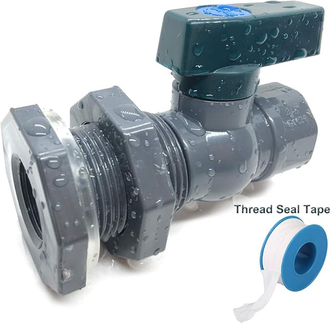 Rain Barrel Drain Valve Kit, 3/4" PVC Garden Spigot with Bulkhead Fitting, Thread Seal Tape